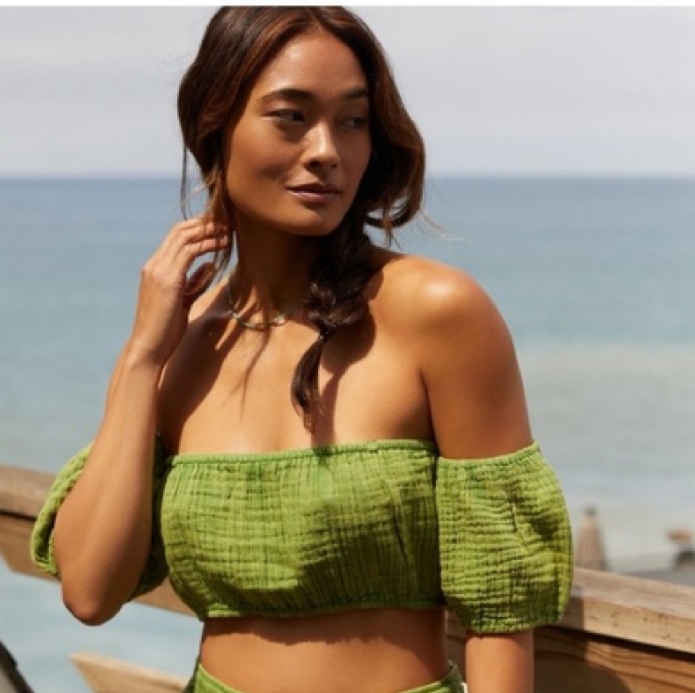 Anthropologie Crop Top Green Gauze Size Large